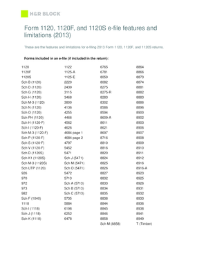 2013 Form 1120 E-File Features and Limitations