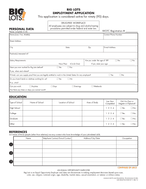 Big Lots Employment Application