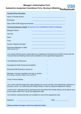 Manager’s Authorisation Form