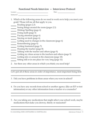 Functional Needs Interview Protocol