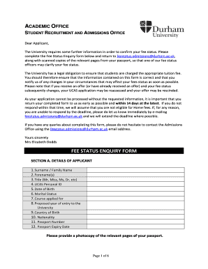 UK Fee Status Enquiry Form