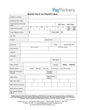 Fillable Online New Starter Form For Payroll Input Personal Health Budgets Fax Email Print Pdffiller