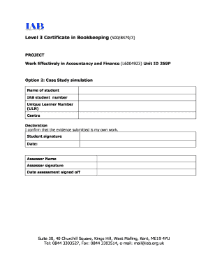 Level 3 Certificate in Bookkeeping Project