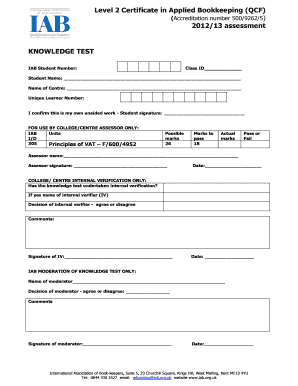 Level 2 Certificate in Applied Bookkeeping Knowledge Test