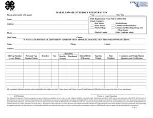 Maryland 4-H Livestock Registration Form