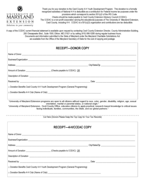 Cecil County 4-H Donation Receipt