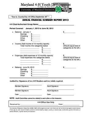 4-H Annual Financial Summary Report