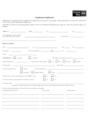 United Way of America Employment Application