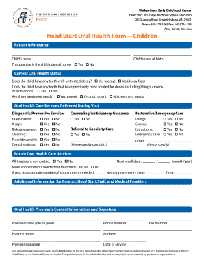 Head Start Oral Health Form