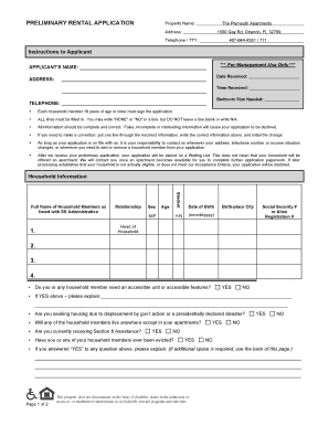 Preliminary Rental Application