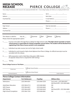 Pierce College High School Release Form