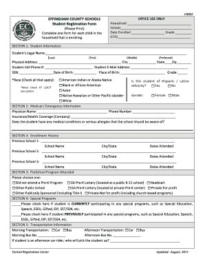 Effingham County Student Registration Form