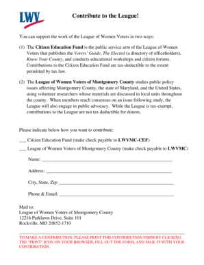 League of Women Voters Contribution Form