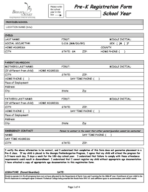 Georgia Pre-K Registration Form