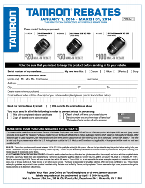 Tamron Lens Mail-In Rebate Form