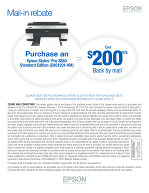Epson Stylus Pro 3880 Mail-in Rebate Form