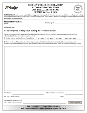 REEDLEY COLLEGE SCHOLARSHIP RECOMMENDATION FORM ...