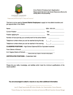Intra District Employment Application