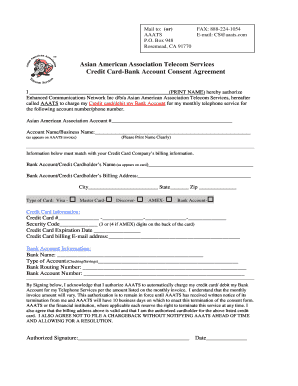 Credit Card-Bank Account Consent Agreement