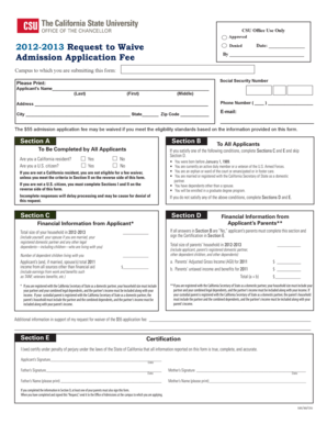 CSU Admission Application Fee Waiver Request