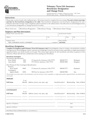 Voluntary Term Life Insurance Beneficiary Designation Form