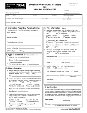 California Statement of Economic Interests Form 700-U