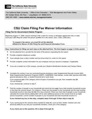 CSU Claim Filing Fee Waiver Affidavit