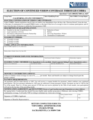 COBRA Vision Coverage Election Form