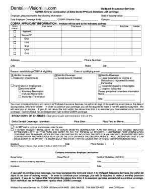 COBRA Form for Delta Dental Continuation