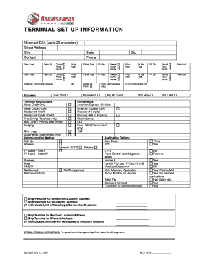 Terminal Set Up Form