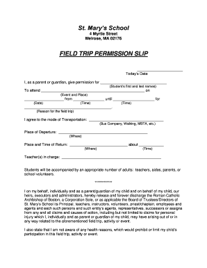 Field trip permission slip - FIELD TRIP PERMISSION SLIP - St Mary's School - stmaryschoolmelrose