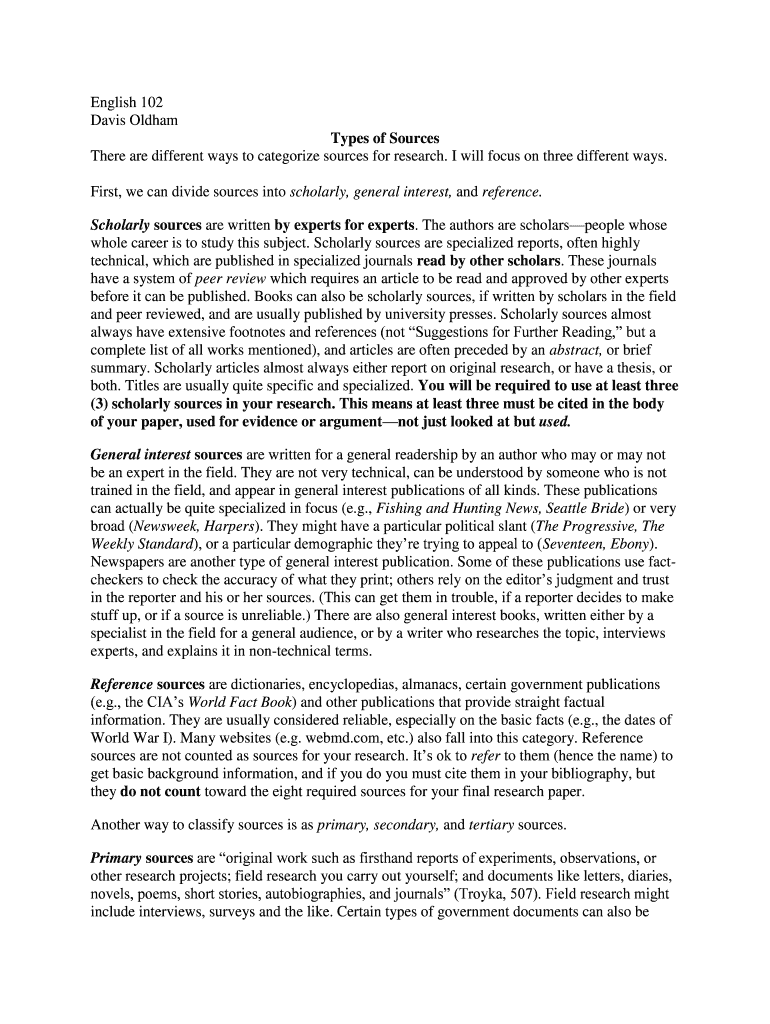 Fillable Online There are different ways to categorize sources for