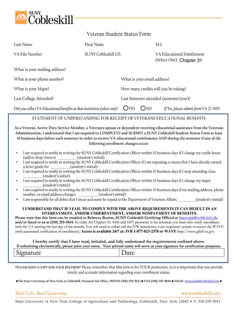 Fillable Online cobleskill SUNY Cobleskill I Fax Email Print pdfFiller