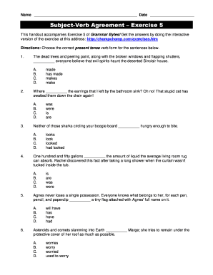 Subject verb agreement worksheet class 4 - Subject-Verb Agreement Exercise 5