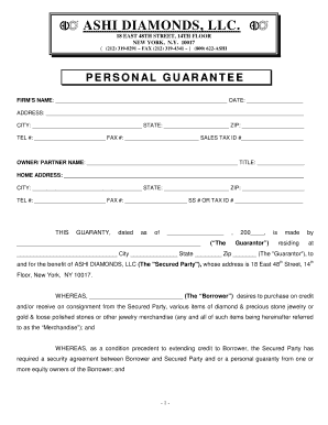Ashi Personal Guarantee Form - Avalon Solution