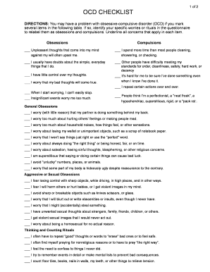 Fillable Online DIRECTIONS: You may have a problem with obsessive ...