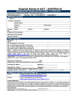 GujaratiSamajofACTMembershipForm 201617. Membership Form