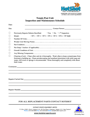 Tennis Post Unit Inspection and Maintenance Schedule