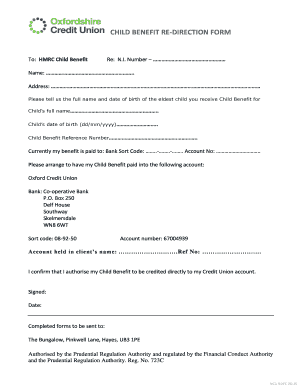 CHILD BENEFIT RE-DIRECTION FORM - Oxfordshire Credit Union - oxfordshirecreditunion co