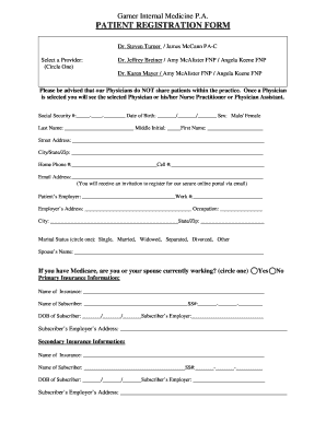 PATIENT REGISTRATION FORM - Garner Internal Medicine