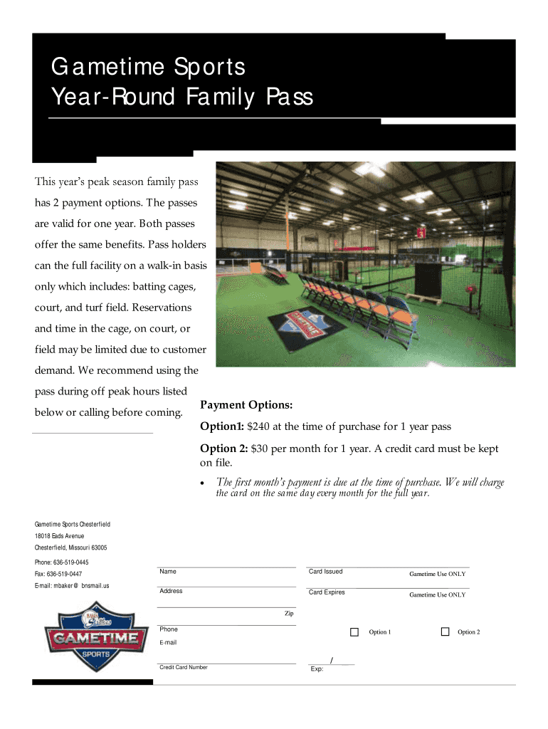 Fillable Online bnssports Gametime Sports YearRound Family Pass