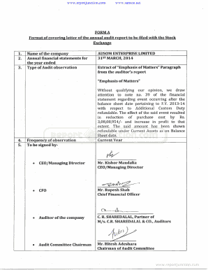 Stock audit report format - FORM A Format of covering letter of the annual audit report to be ...