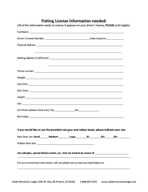 Fishing License Information needed - Calder Mountain Lodge