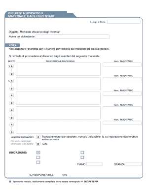 Modello per discarico materiale inventariato Luogo e Data X - iccologne gov