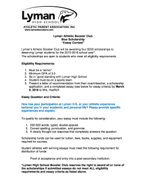 Blue Scholarship Essay Contest Lymans Athletic Booster ...