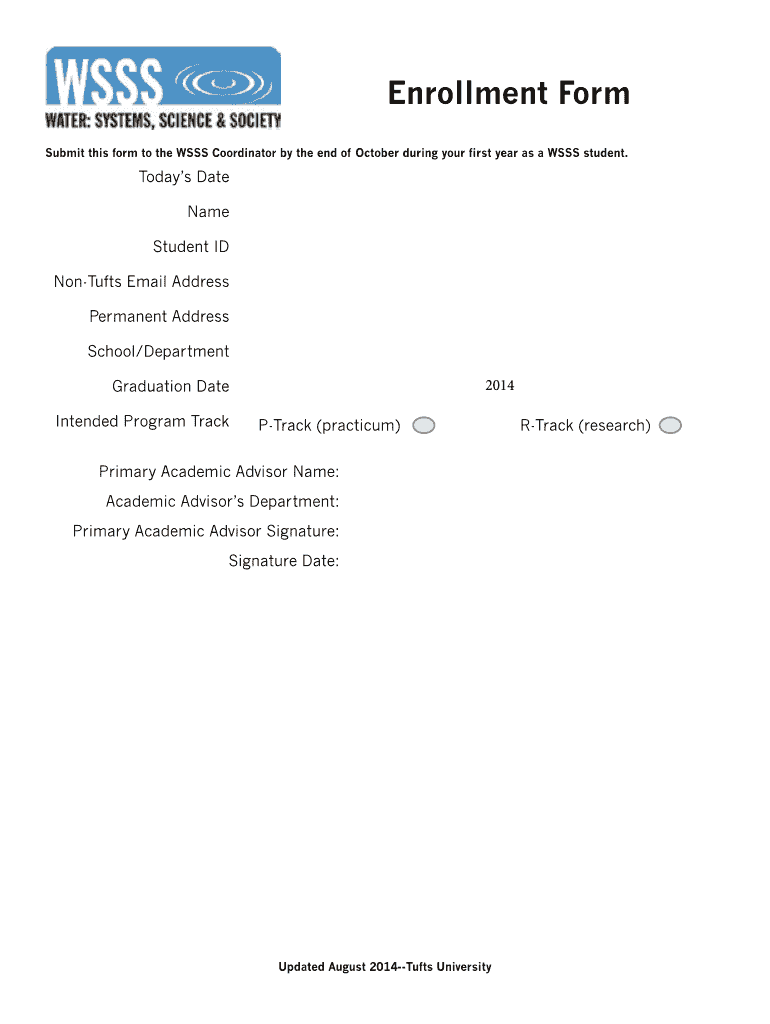 Fillable Online Enrollment Form Tufts University Fax Email Print