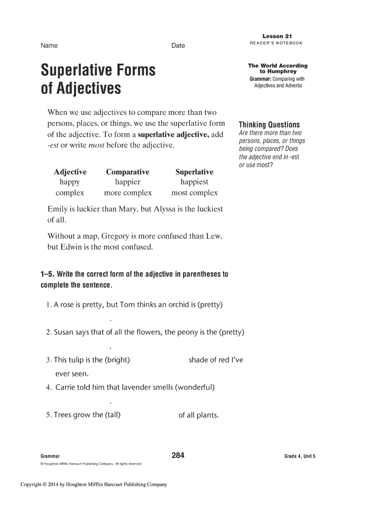 Fillable Online Superlative Forms of Adjectives Adjectives and Adverbs