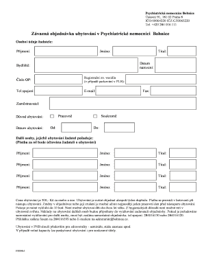 Zvazn objednvka ubytovn v Psychiatrick nemocnici Bohnice
