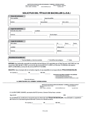 SOLICITUD DEL TTULO DE BACHILLER (L.O.E.)