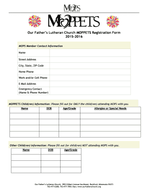 Immigration bond sponsor letter sample - Our Fathers Lutheran Church MOPPETS Registration Form ... - ourfatherschurch